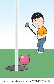 Illustration of a man playing park golf