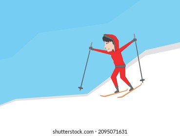 An illustration of a man playing ski in the snowy mountain