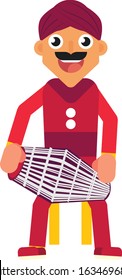 An illustration of a man playing a traditional instrument from India. A vector musician character illustration, this illustration can use as a sticker also. 