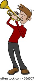 Illustration of a man playing a trumpet.