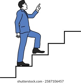 Illustration of a man pointing and climbing the stairs