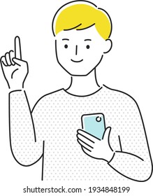 Ilustración de un hombre señalando y explicando un smartphone.