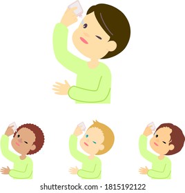 Illustration of a man pointing to eye drops
