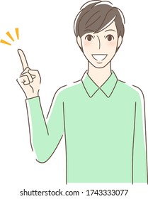 Illustration of a man pointing to the front smiling and pointing