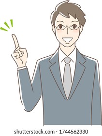 Illustration of a man pointing to the front smiling and pointing