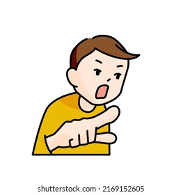 Illustration of a man pointing at something out (white background, vector, cut out)