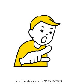 Illustration of a man pointing at something out (white background, vector, cut out)