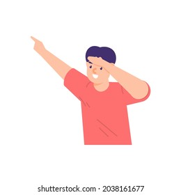 illustration of a man pointing up. look up. people smile. flat cartoon style. vector design