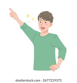 Illustration of a man pointing upwards.