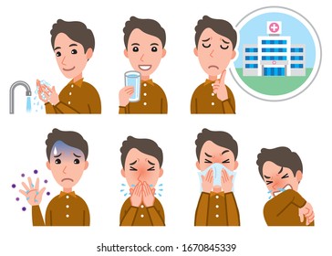 Illustration of the man in poor physical condition. Disease prevention.