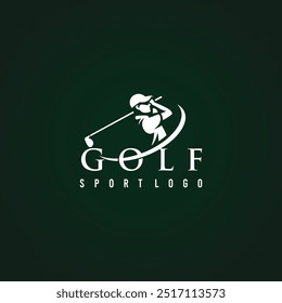 Ilustración de un hombre posando golpeando una pelota de golf y un club de golf.	