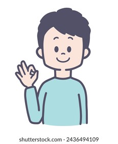 An illustration of a man posing with an 'OK' gesture