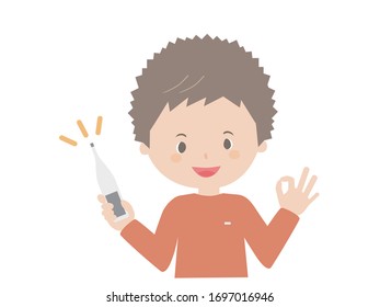 
Illustration of a man posing OK with a thermometer.