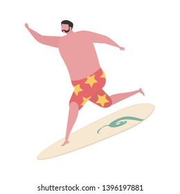 Illustration of man posing with surfboard