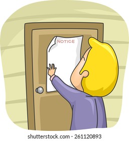Illustration of a Man Posting a Notice on the Door of His House 
