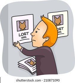 Illustration Of A Man Posting Pictures Of His Lost Pet