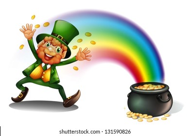 Illustration of a man with a pot of golds on a white background