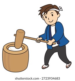 Ilustração de um homem batendo mochi