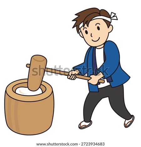 Illustration of a man pounding mochi