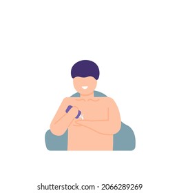 illustration of a man pouring shampoo into his hands. squeezed the shampoo bottle. bath. activities of people in the bathroom. flat cartoon style. vector design