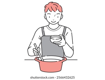 Illustration of a man pouring soup from a pot