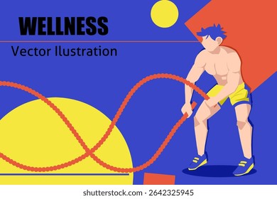 illustration of a man practicing battle ropes