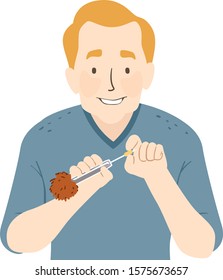 Illustration of Man Preparing and Adjusting the Sealing Sleeve of a Tranquilizer Dart
