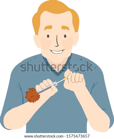 Illustration of Man Preparing and Adjusting the Sealing Sleeve of a Tranquilizer Dart