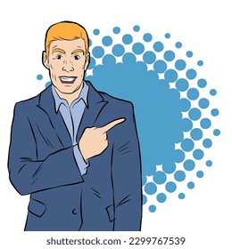 Illustration of a man in presenting gesture. A male model with formal clothes in presenting pose.