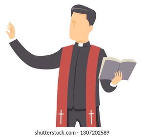 Illustration of a Man Priest Holding a Bible with Hands Up Preaching