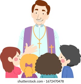 Illustration of a Man Priest Talking to Kids