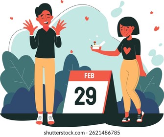 Illustration of  a Man Proposed by his Girlfriend