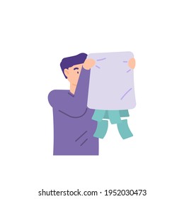 illustration of a man pulling money out of a sack. rich people, lots of money, waste of money. flat style. people vector illustration design