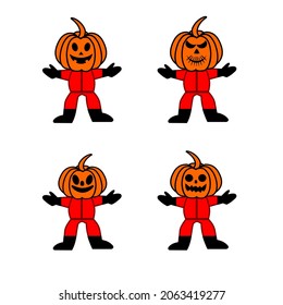 Illustration of man with pumpkin head with various expressions