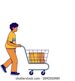 illustration of a man pushing a basket