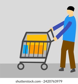 illustration of a man pushing a shopping cart