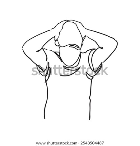 illustration of man put both hands on the head sign of stressful line art design concept