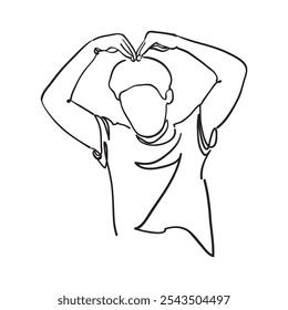 illustration of man put love sign above head line art design concept