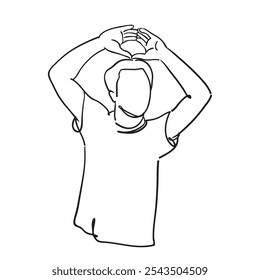 illustration of man put love sign above head line art design concept