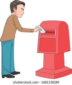 Illustration of a man putting a letter in a mailbox.