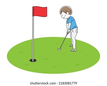 Illustration of a man putting on a golf green.