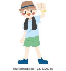 Illustration of a man raising his arms in excitement at an outdoor event