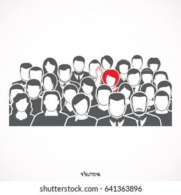 illustration of a man raising his hand among other people