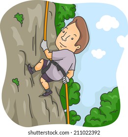 Illustration of a Man Rappelling Down a Cliff