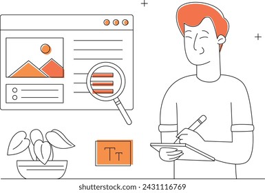 Illustration Man is Reading an Article Online