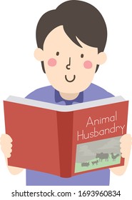 Illustration of a Man Reading a Book About Animal Husbandry