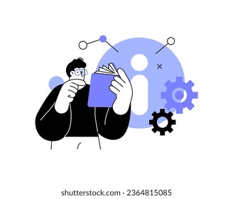 an illustration of a man reading a book with gears