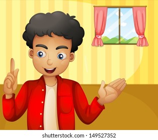 Ilustración de un hombre con una chaqueta roja hablando