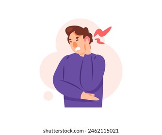 illustration of a man with red and swollen ears. earache. Otalgia symptoms. ear infection. pain in the inside or outside of the ear. health problems and disorders. flat style character illustration