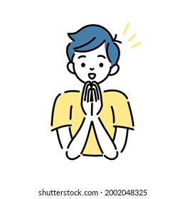 Illustration of a man rejoicing with his hands together